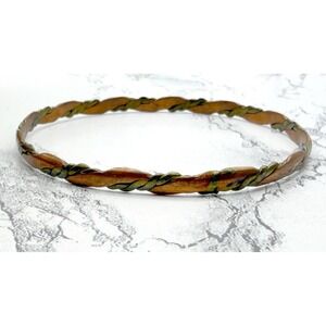 Twisted Two Tone Bangle Bracelet Green Copper Tone Stackable 8.25"